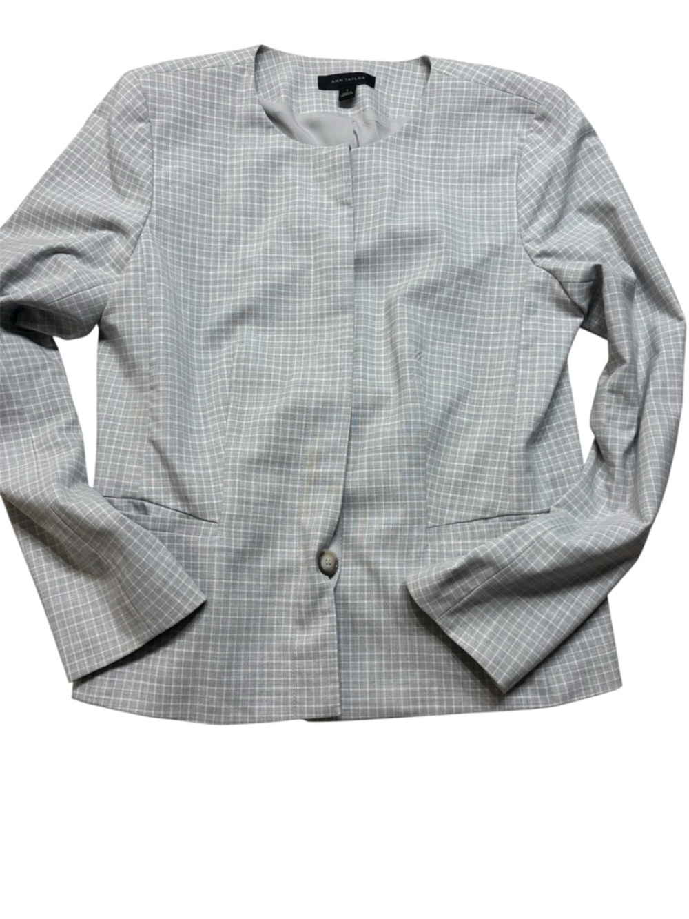 Ann Taylor Glen Plaid Suit Set 6 Collarless Blazer Pencil Skirt Career